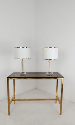 Pair of Charles Hollis Jones Style Table Lamps in Acrylic / Lucite & Gilt Brass