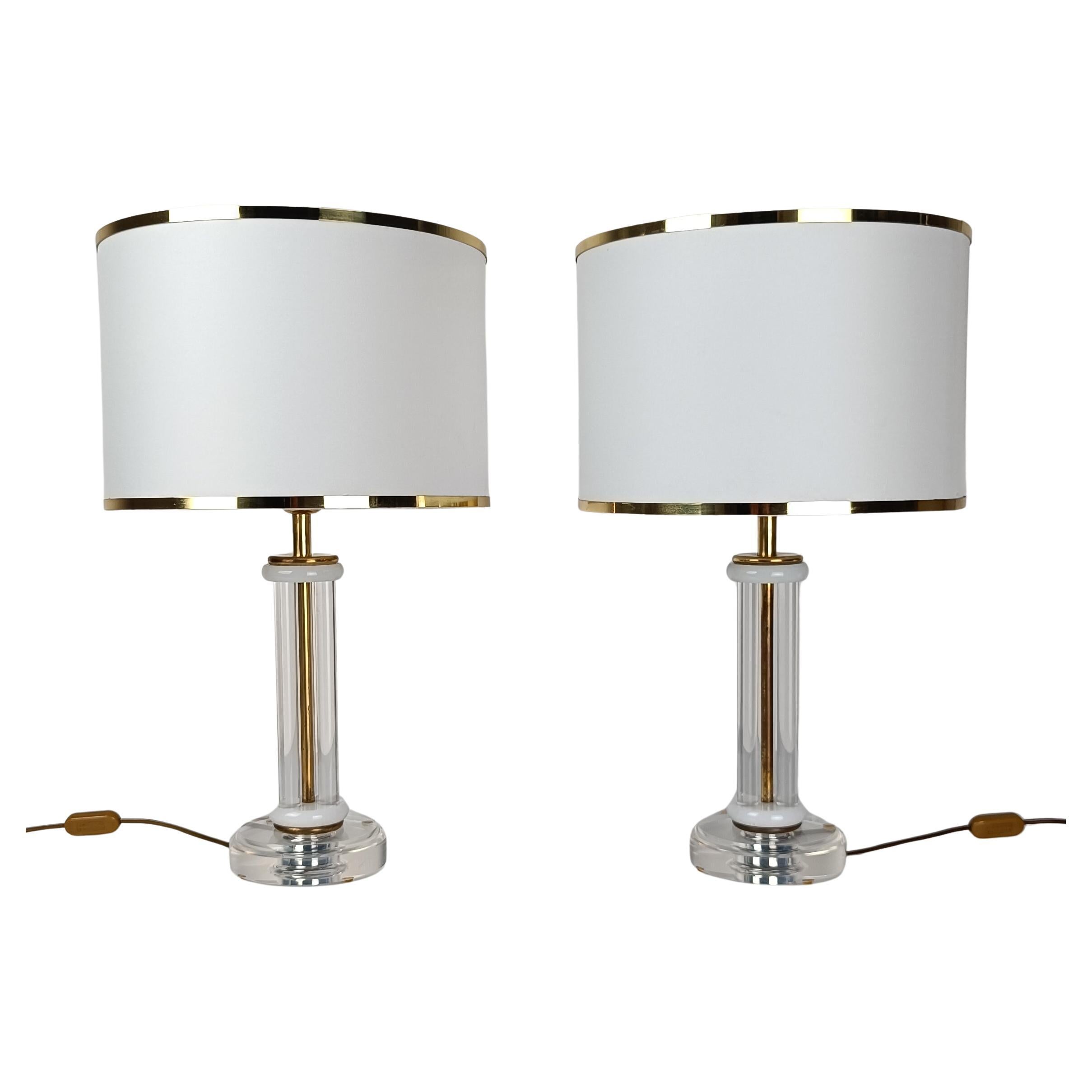 Pair of Charles Hollis Jones Style Table Lamps in Acrylic / Lucite & Gilt Brass