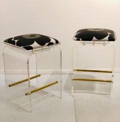 Pair of Charles Hollis Jones Waterfall Bar Stools in Lucite with Swiveling Seats