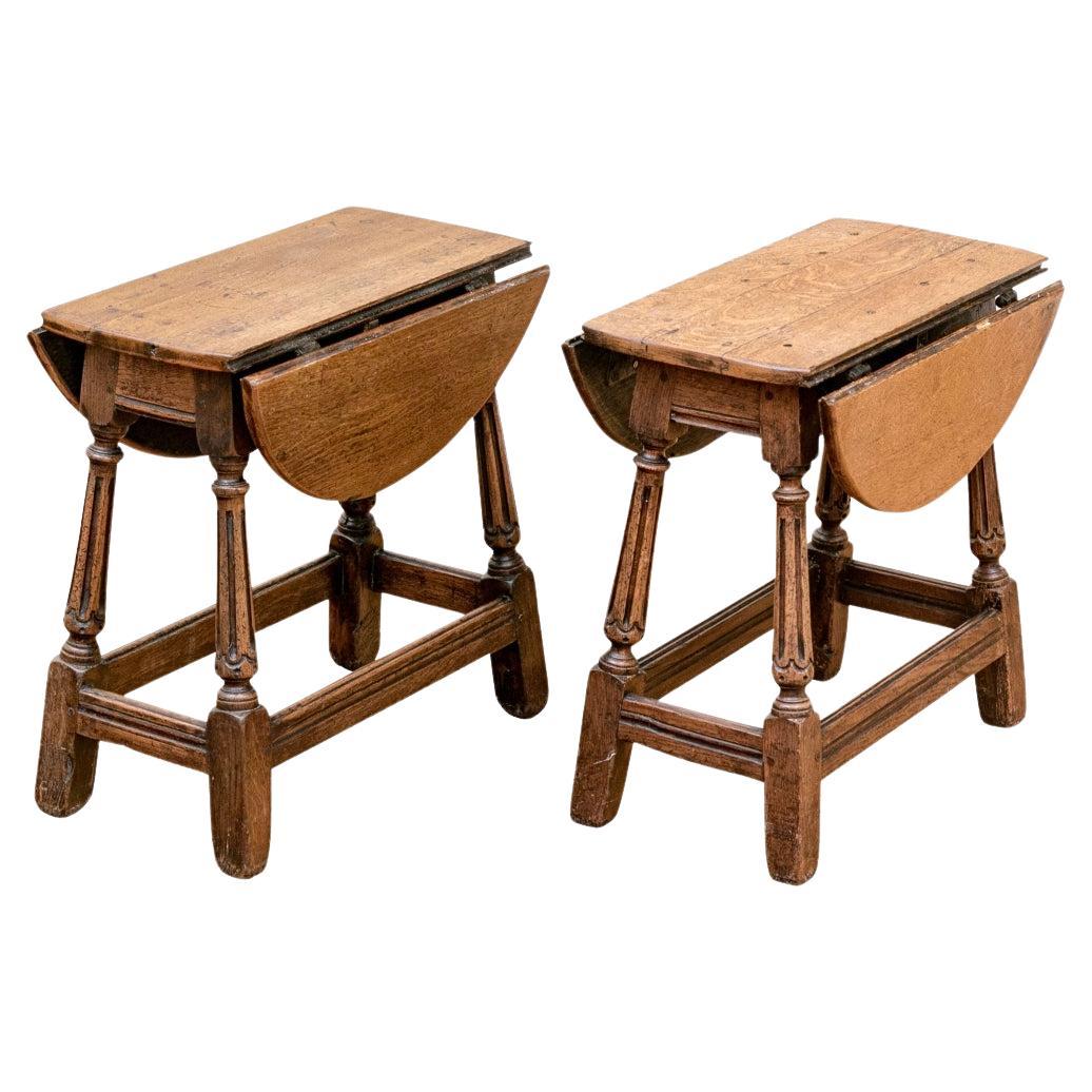 Pair Of Charles II Style Diminutive Drop Leaf Tables For Sale