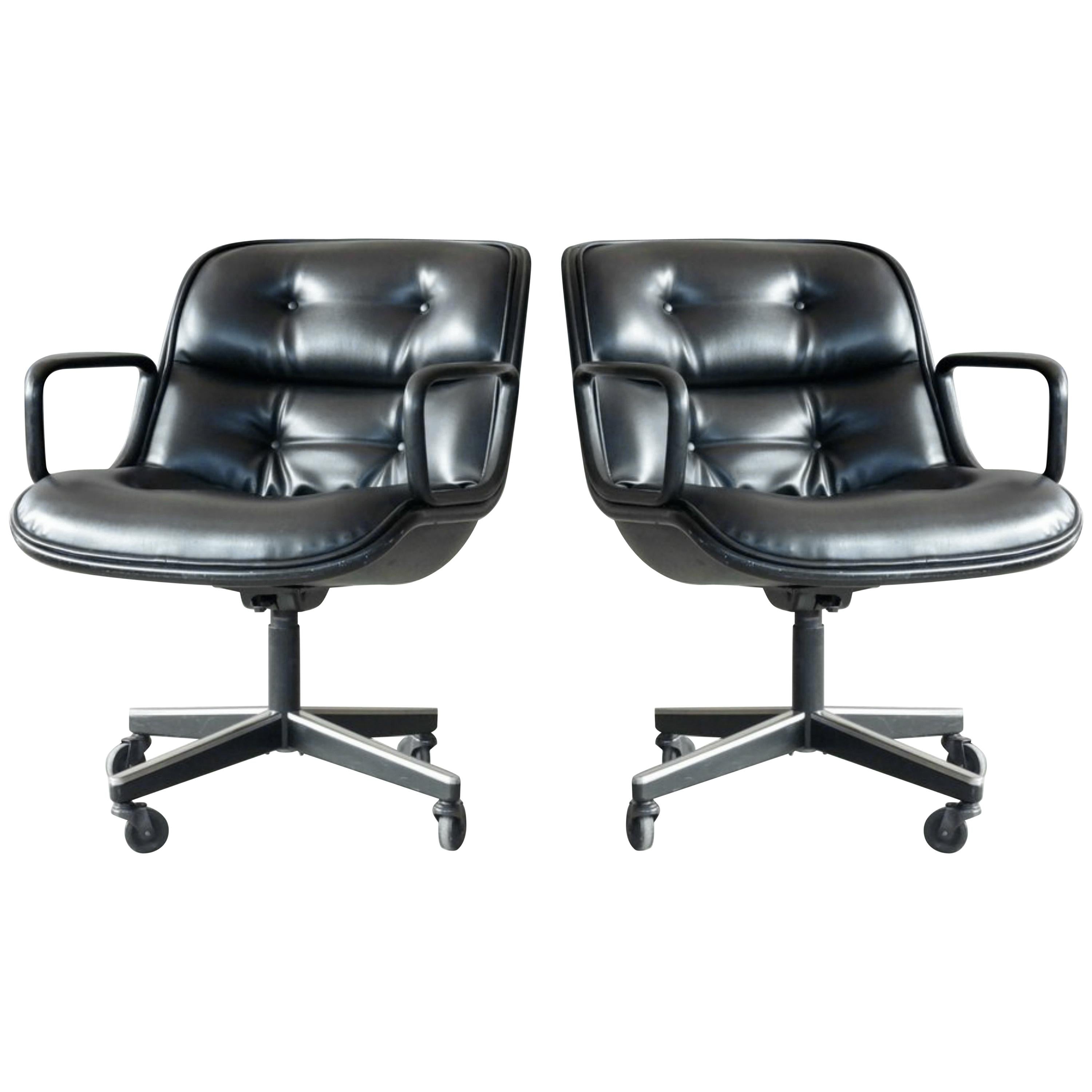 Pair of Charles Pollock Executive Chairs in Leather for Knoll International