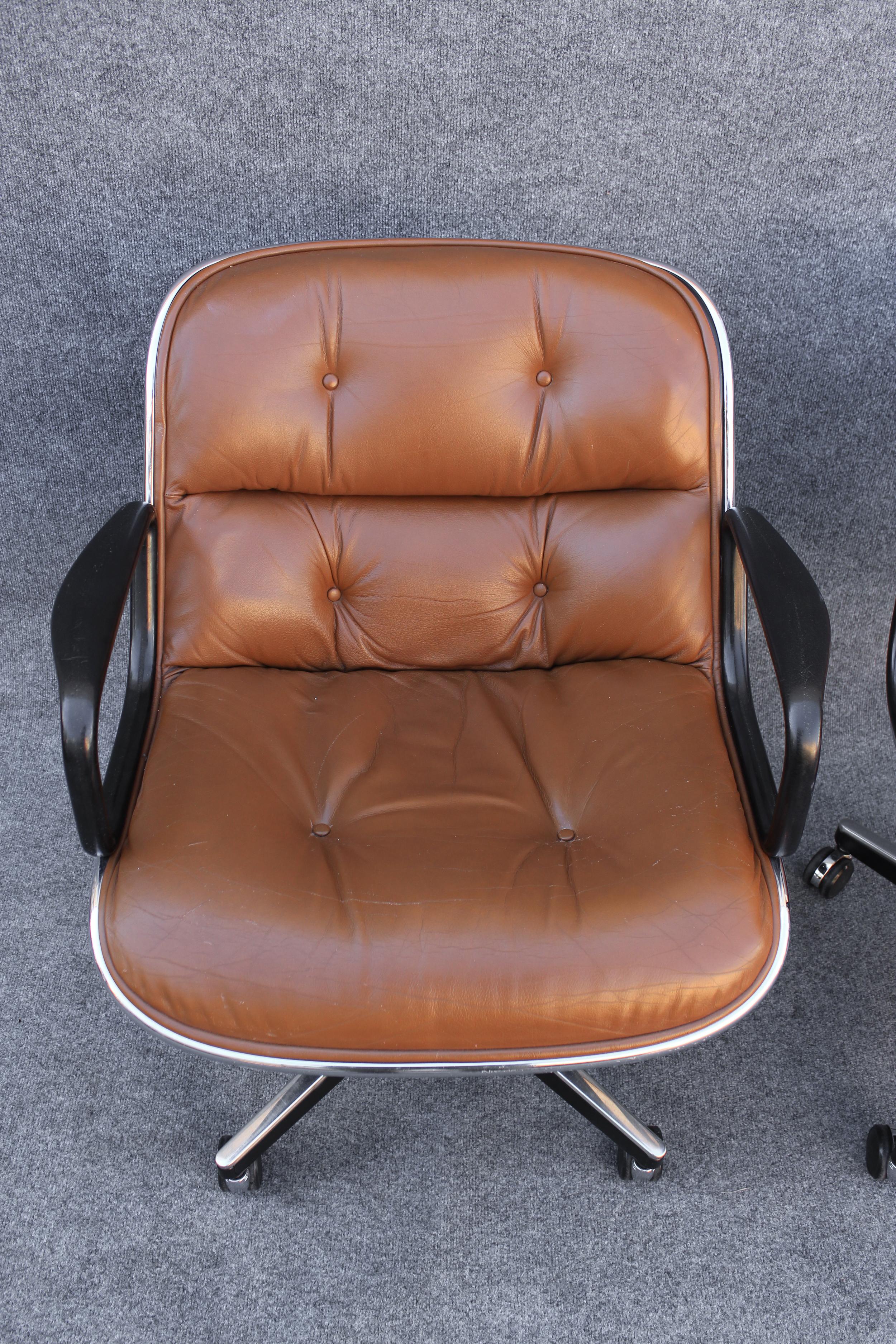 Pair of Charles Pollock for Knoll Arm or Desk Chairs in Brown Leather & Black 3