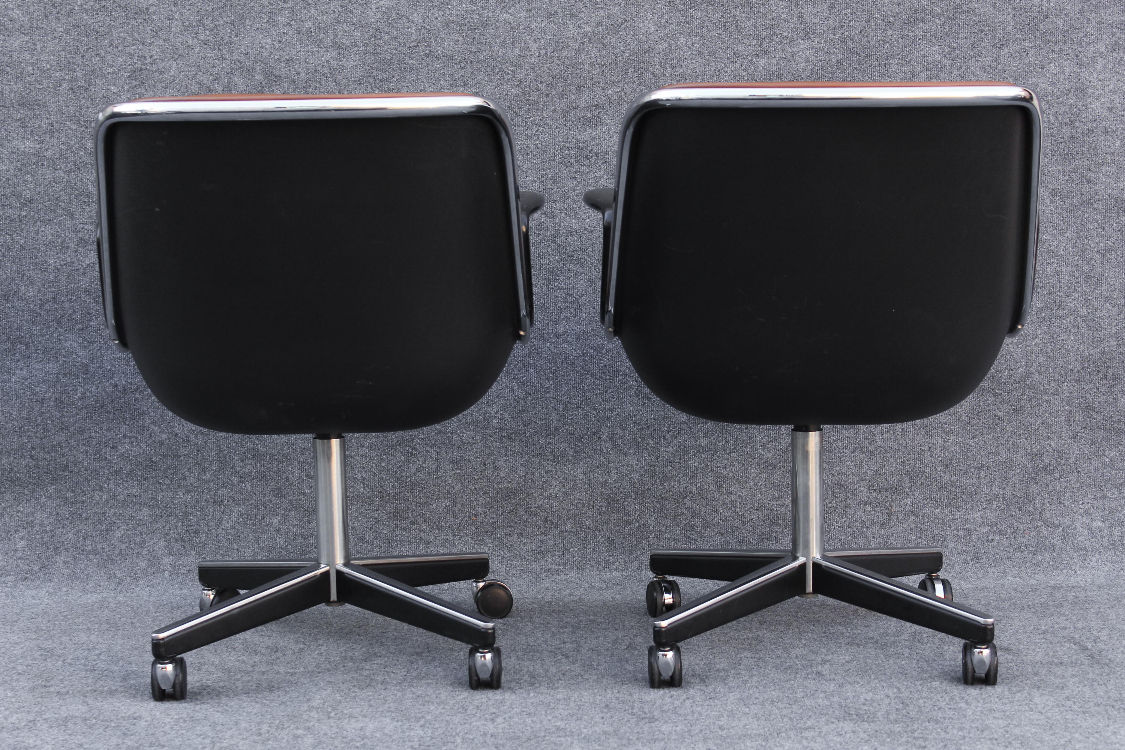 Pair of Charles Pollock for Knoll Arm or Desk Chairs in Brown Leather & Black 1