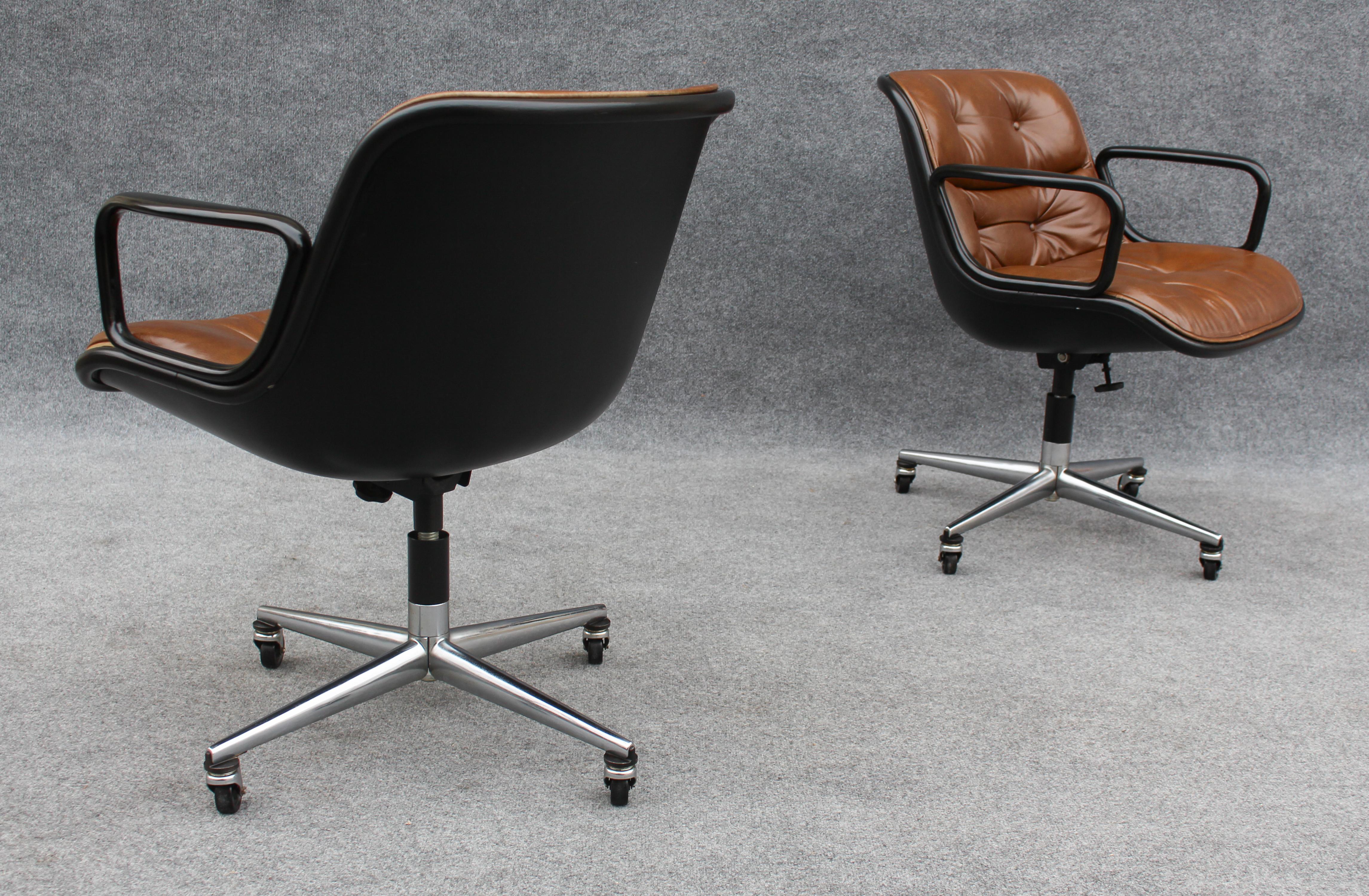 Pair of Charles Pollock for Knoll Arm or Desk Chairs in Brown Leather & Black 2
