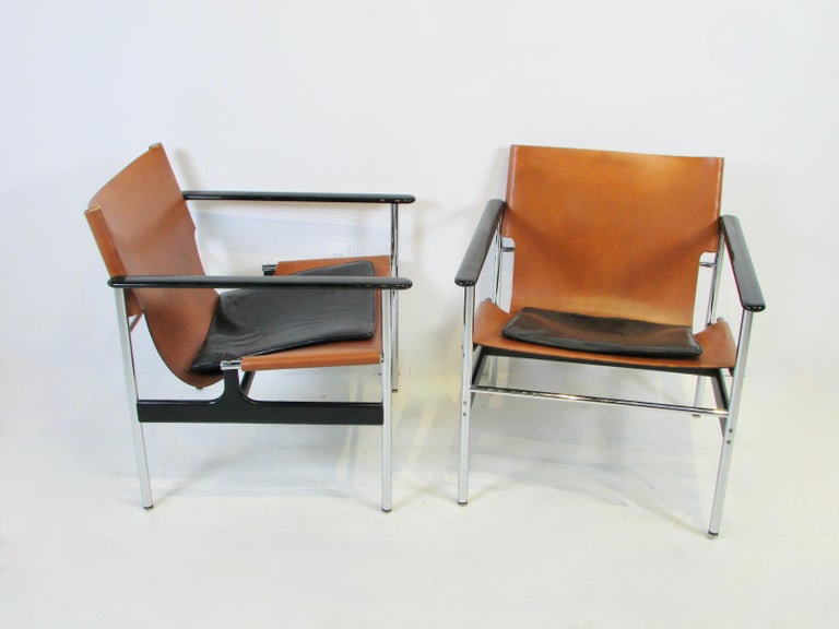 Pair of Charles Pollock Knoll Leather on Chrome 657 Chairs 4