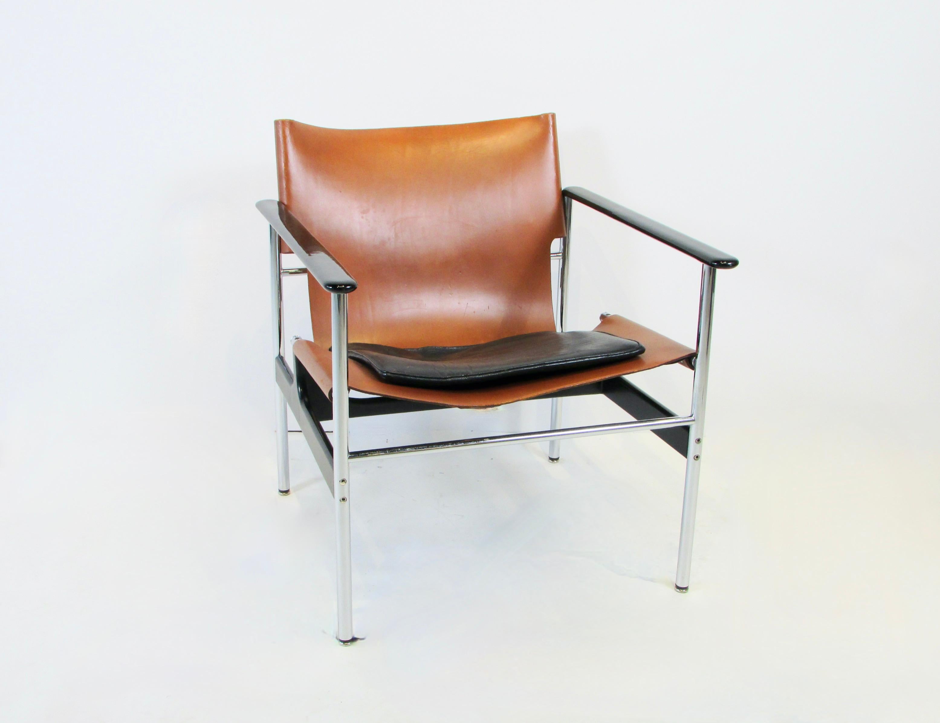 American Pair of Charles Pollock Knoll Leather on Chrome 657 Chairs