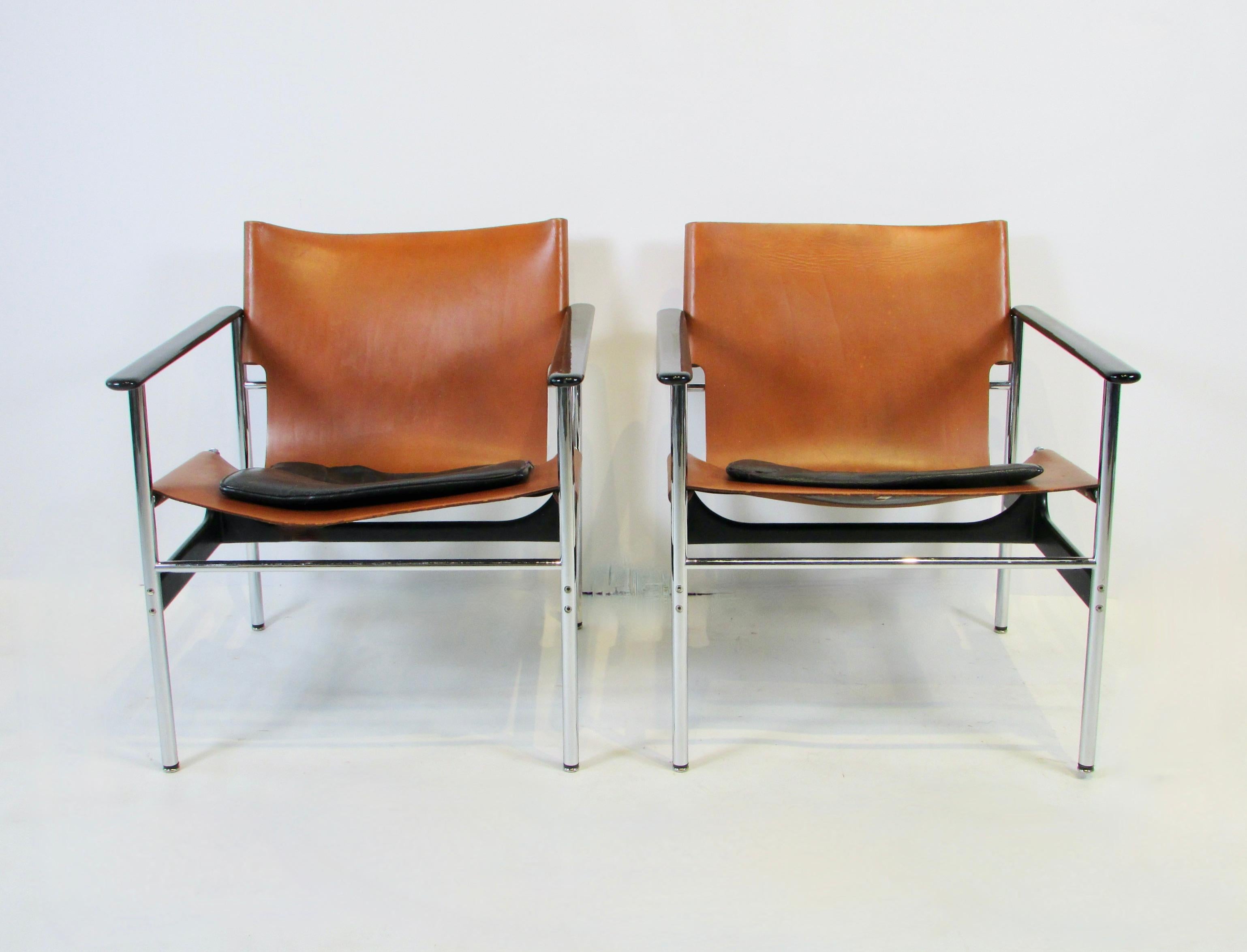 Pair of Charles Pollock Knoll Leather on Chrome 657 Chairs 2