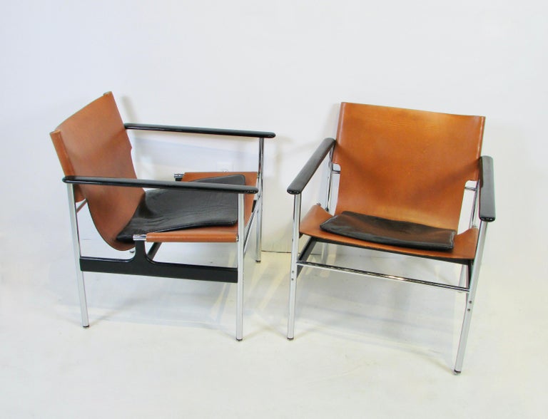 Pair of Charles Pollock Knoll Leather on Chrome 657 Chairs 3