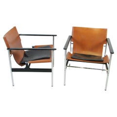 Pair of Charles Pollock Knoll Leather on Chrome 657 Chairs