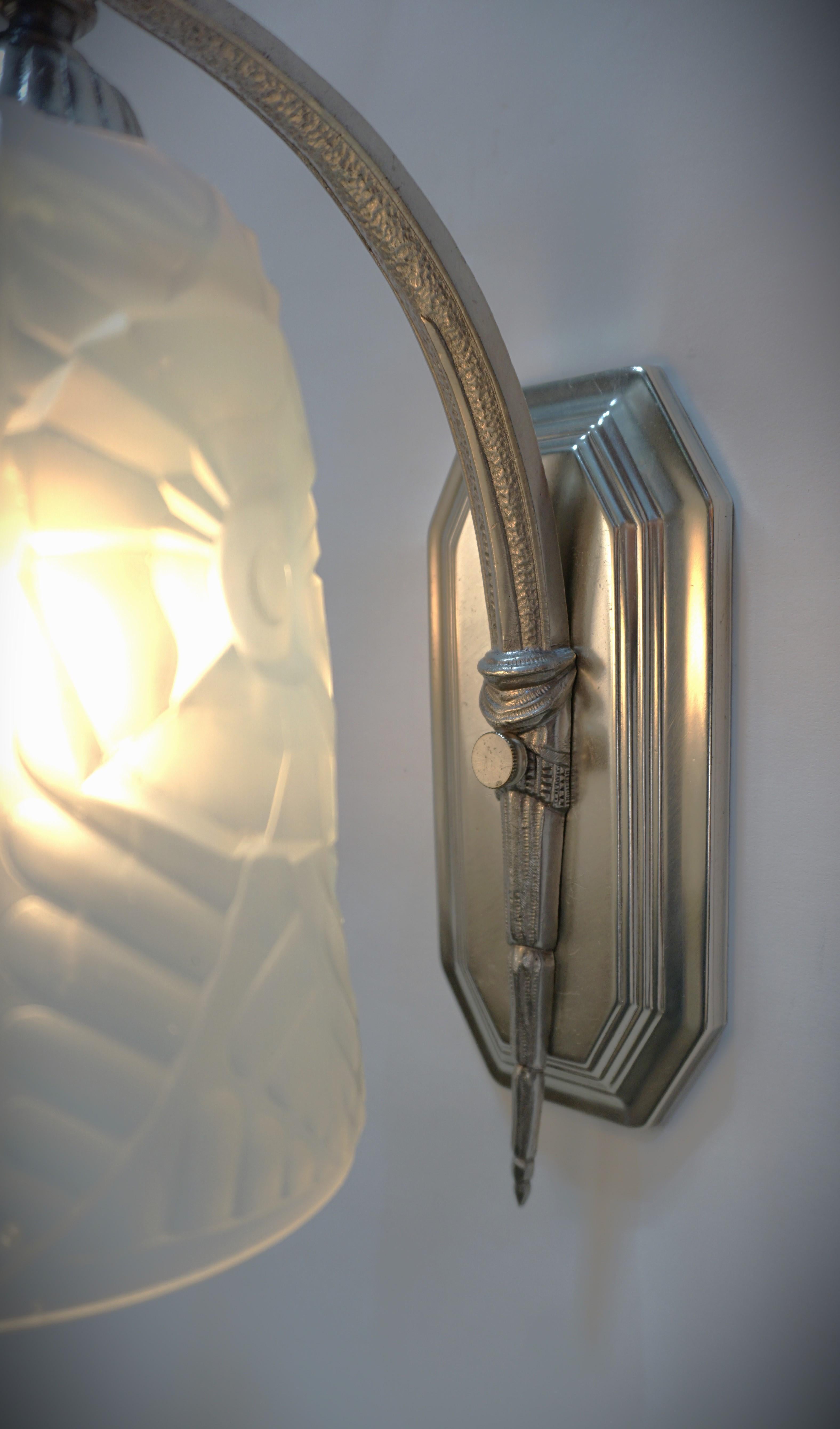 Pair of Charles Ranc Opaline Glass Art Deco Wall Sconces In Good Condition For Sale In Fairfax, VA