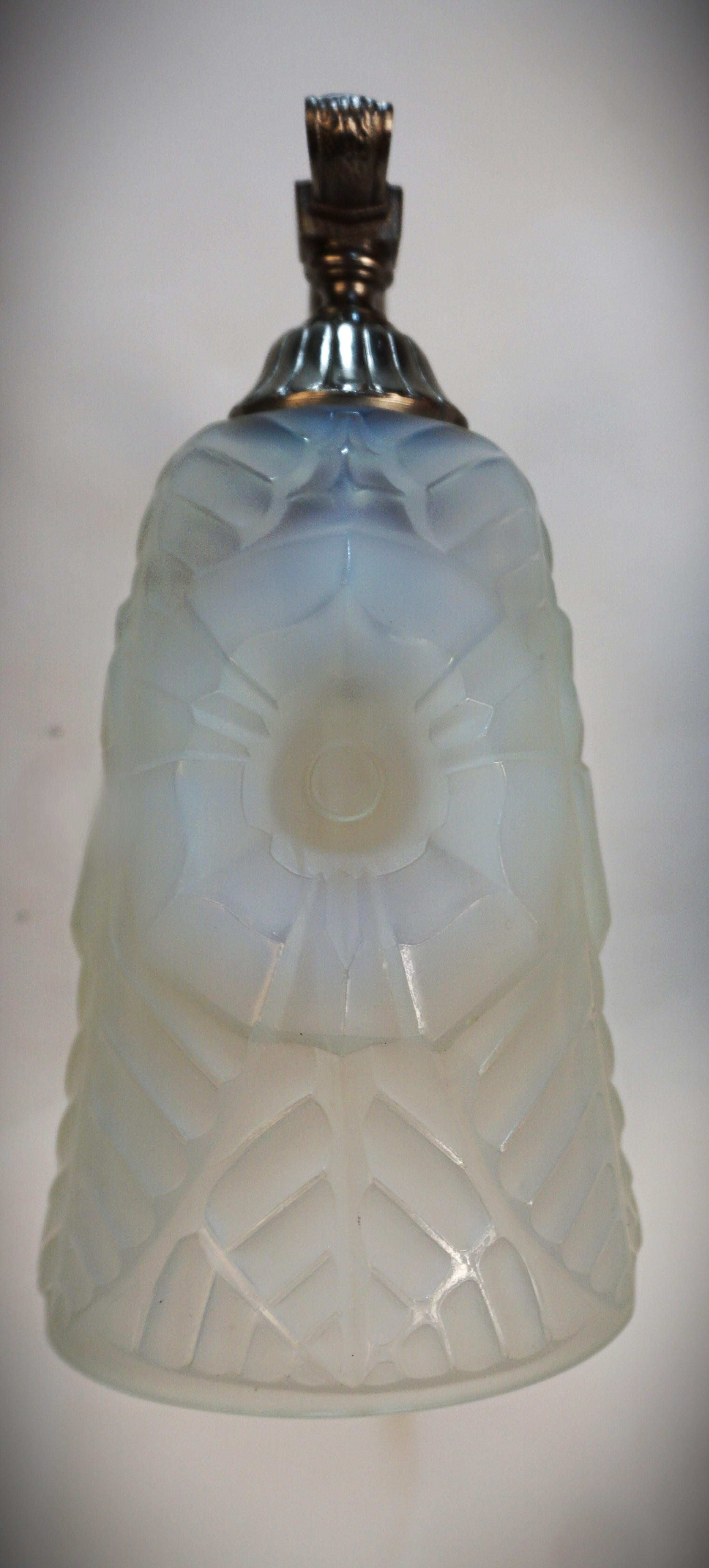 Pair of Charles Ranc Opaline Glass Art Deco Wall Sconces For Sale 5