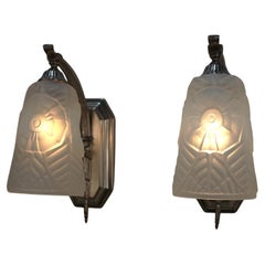 Pair of Charles Ranc Opaline Glass Art Deco Wall Sconces
