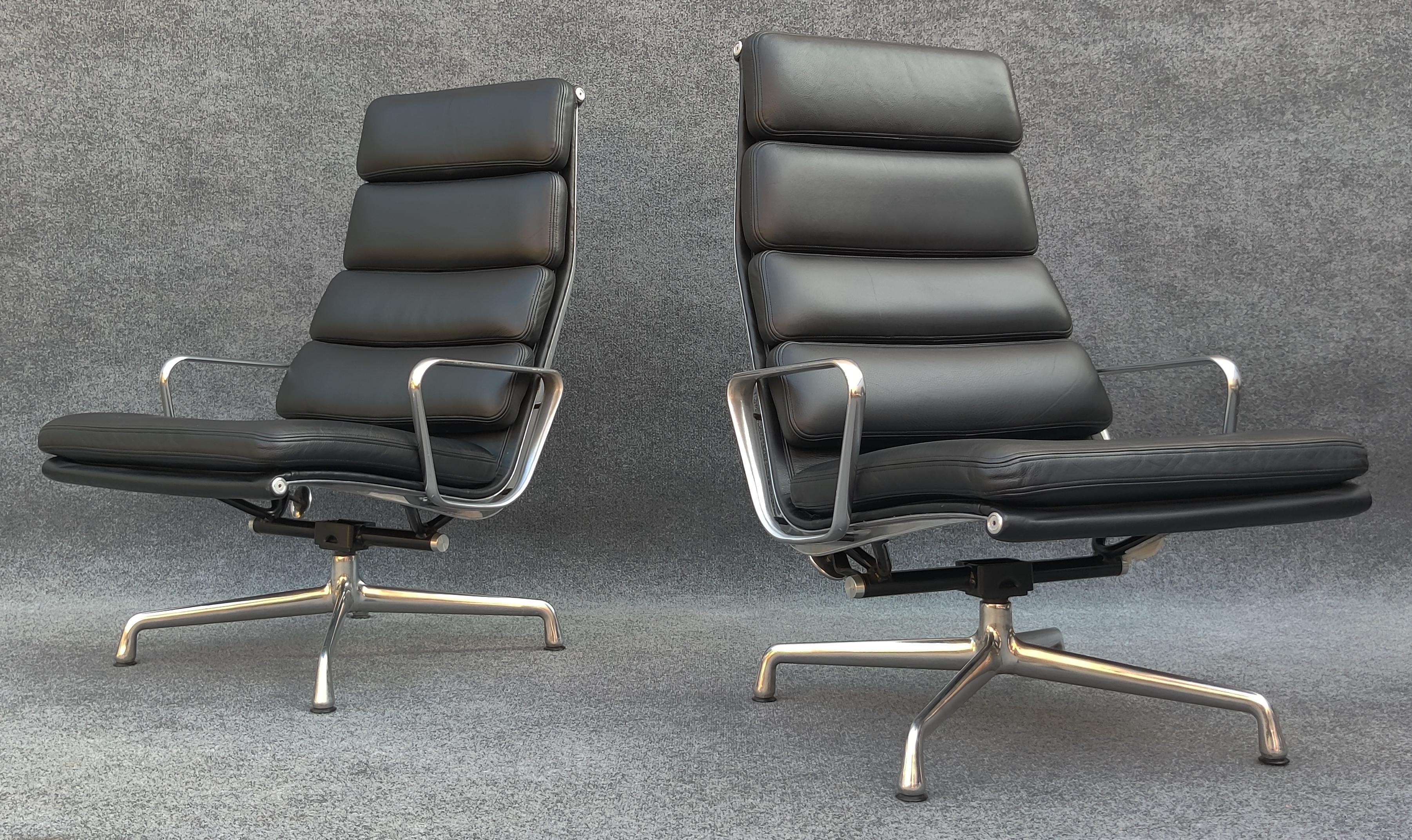 Aluminum Pair of Charles & Ray Eames Herman Miller Black Leather 
