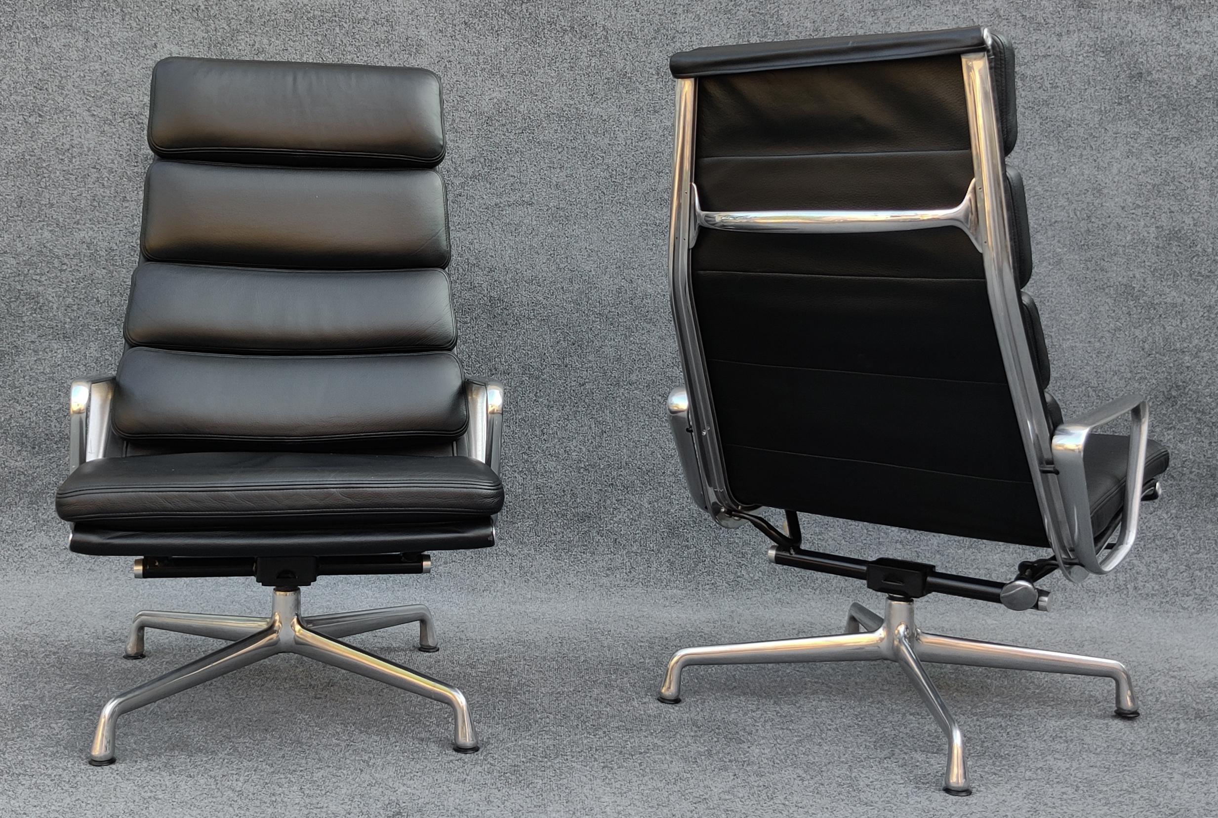 Pair of Charles & Ray Eames Herman Miller Black Leather 