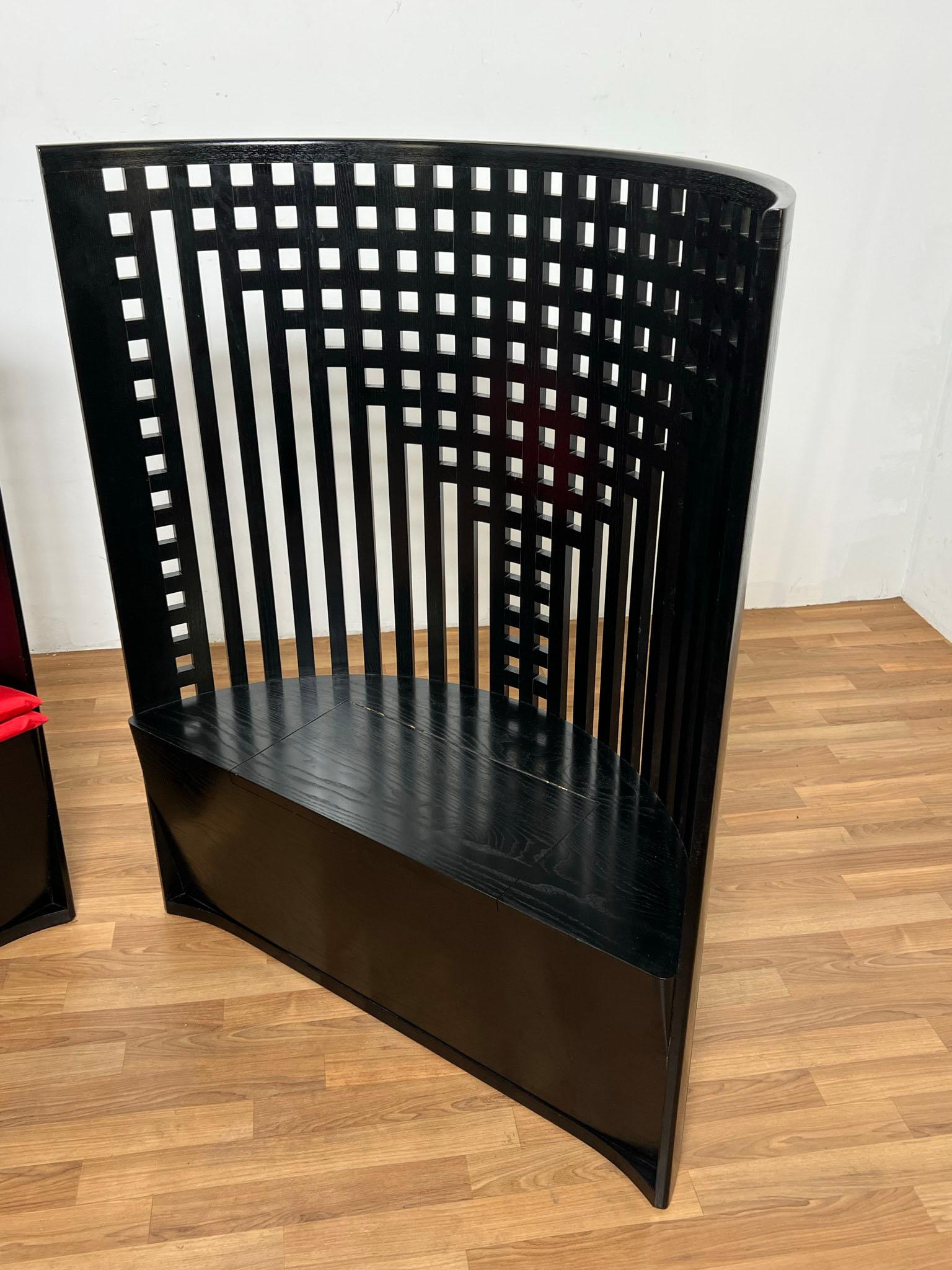 Wood Pair of Charles Rennie Mackintosh Willow Benches by Cassina, Italy, ca. 1980s