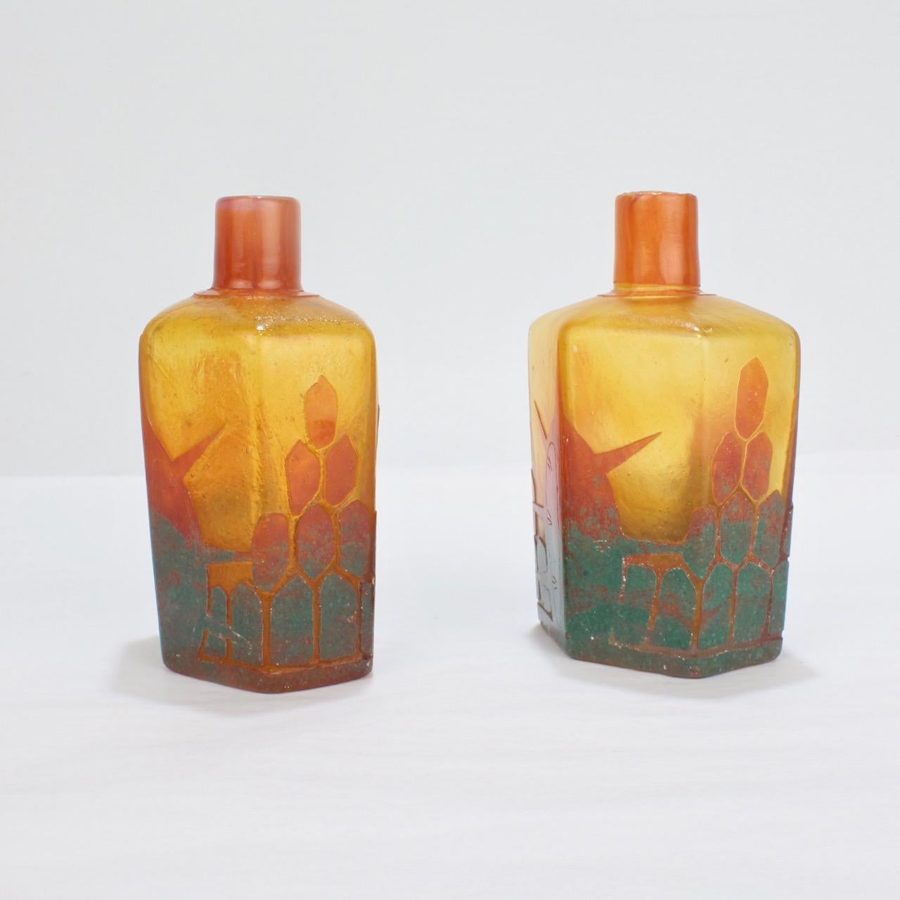 Pair of Charles Schneider French Art Deco Le Verre Francais Cameo Bottles In Fair Condition In Philadelphia, PA