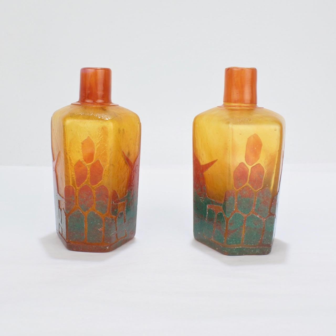 20th Century Pair of Charles Schneider French Art Deco Le Verre Francais Cameo Bottles