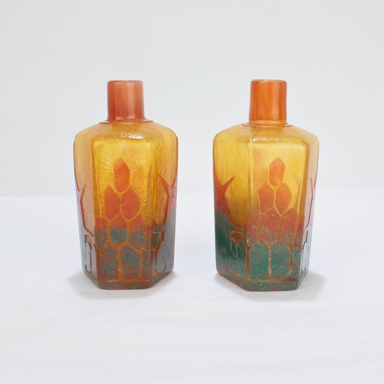 Pair of Charles Schneider French Art Deco Le Verre Francais Cameo Bottles 1
