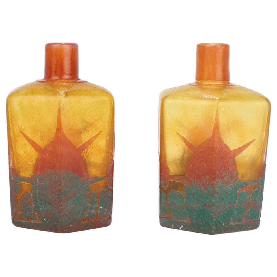 Pair of Charles Schneider French Art Deco Le Verre Francais Cameo Bottles