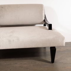 Pair of Charles Stoll Wide Lounge Chairs in Ebonized Sycamore and Velvet