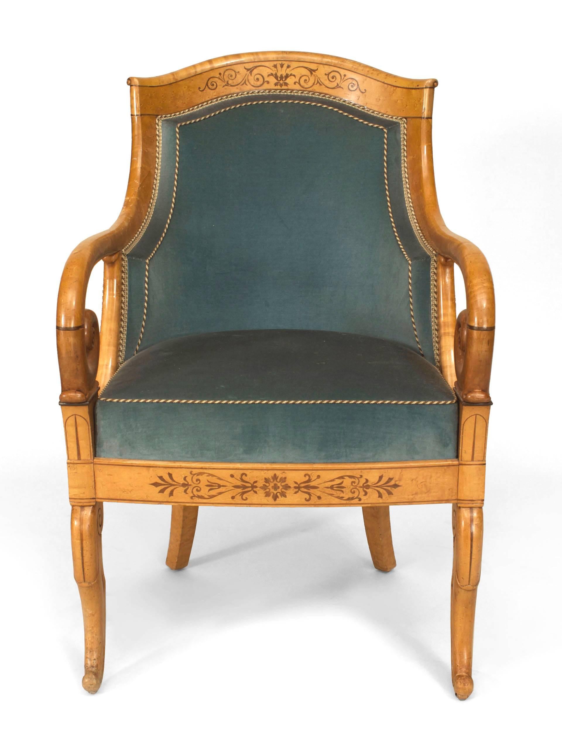 19th Century Pair of French Charles X Blue Velvet Armchairs For Sale