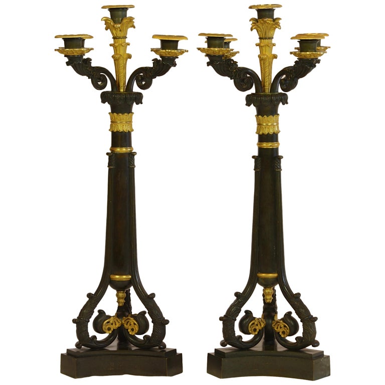 Pair of Charles X Candelabra Engraved with Napoleonic Symbols and