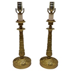 Pair of Charles X Chased Gilt Bronze Candlestick Lamps Attributed Claude Galle