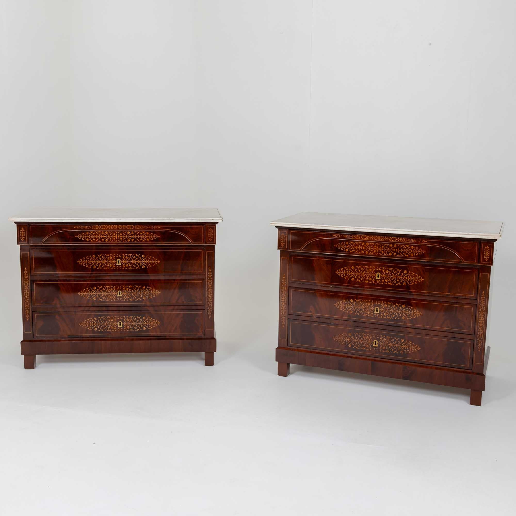 Mid-19th Century Pair of Charles X Chests of Drawers with Marble Tops, circa 1830 For Sale