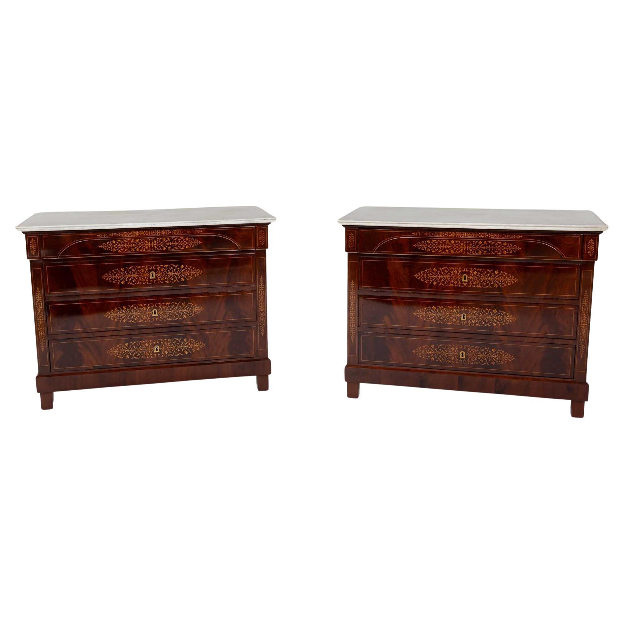 Pair of Charles X Chests of Drawers with Marble Tops, circa 1830 For Sale