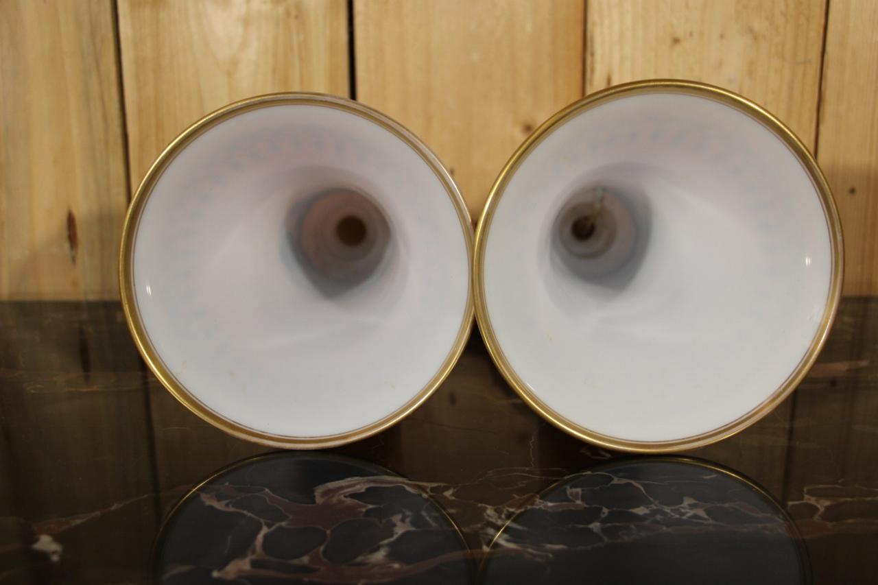 French Pair Of Charles X Cornet Vases In Baccarat Opaline For Sale