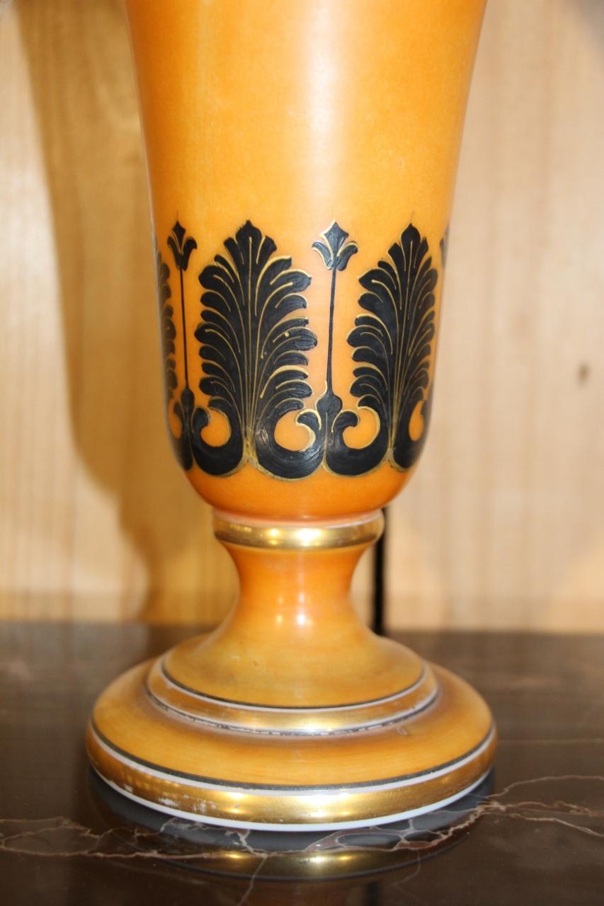 Opaline Glass Pair Of Charles X Cornet Vases In Baccarat Opaline For Sale