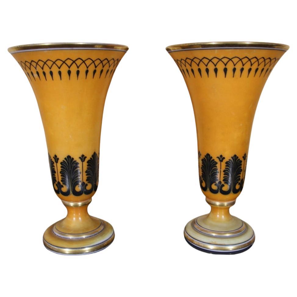 Pair Of Charles X Cornet Vases In Baccarat Opaline For Sale