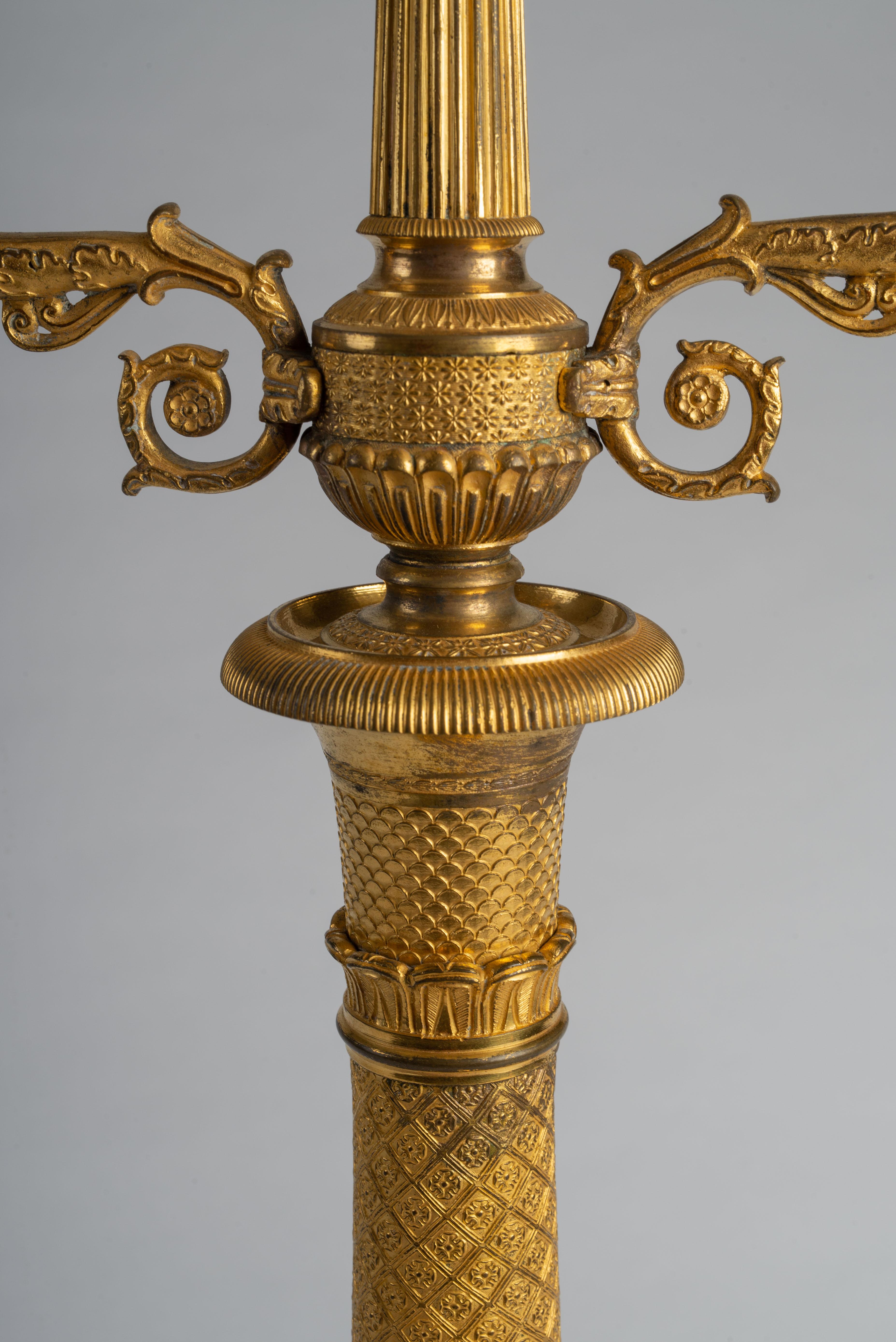 Pair of Charles X Gilt Bronze Candelabra Mounted as Lamps 2