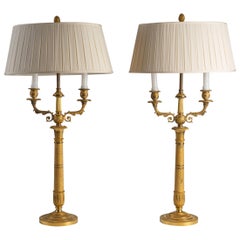 Pair of Charles X Gilt Bronze Candelabra Mounted as Lamps
