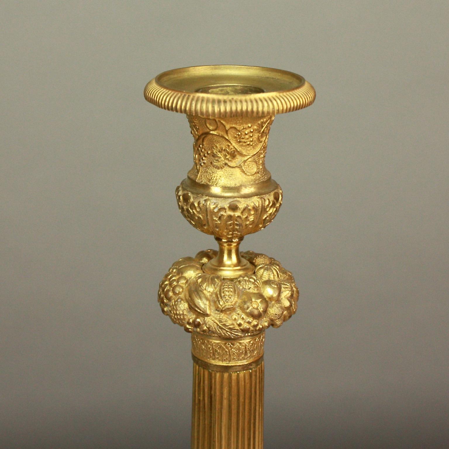 Pair of French Early 19th Century Charles X Gilt-Bronze Candlesticks, circa 1825 1