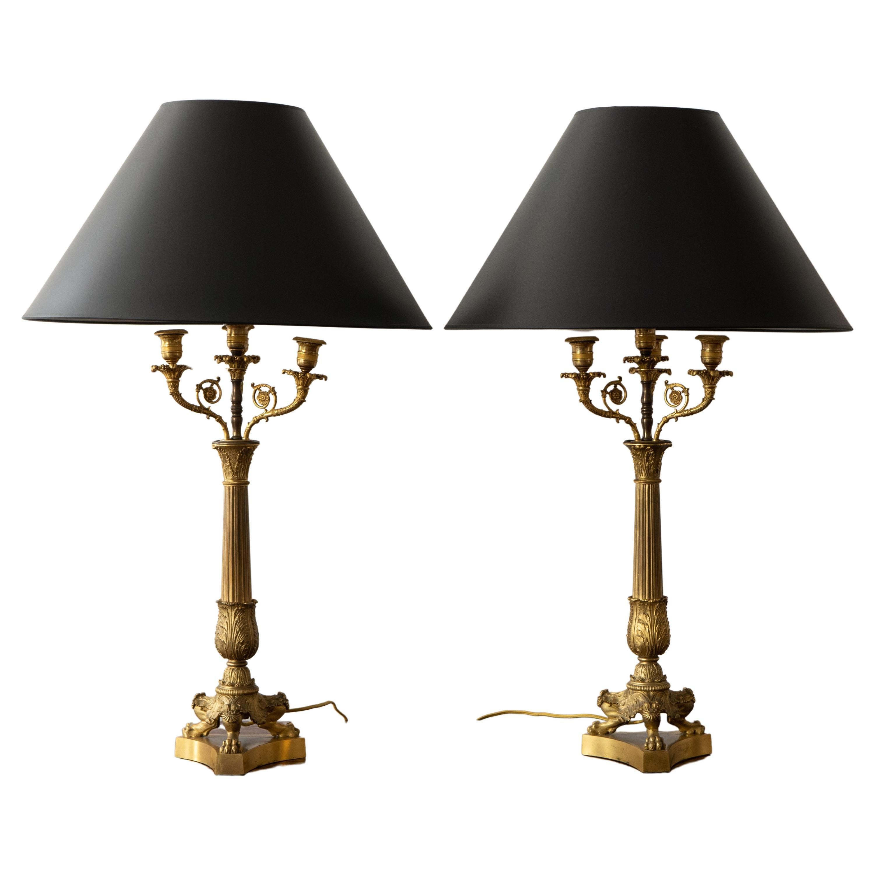 Paire de lampes Charles X en bronze doré