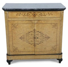 Pair of Charles X Inlaid Burl Maple and Black Marble Commodes