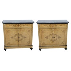 Pair of Charles X Inlaid Burl Maple and Black Marble Commodes