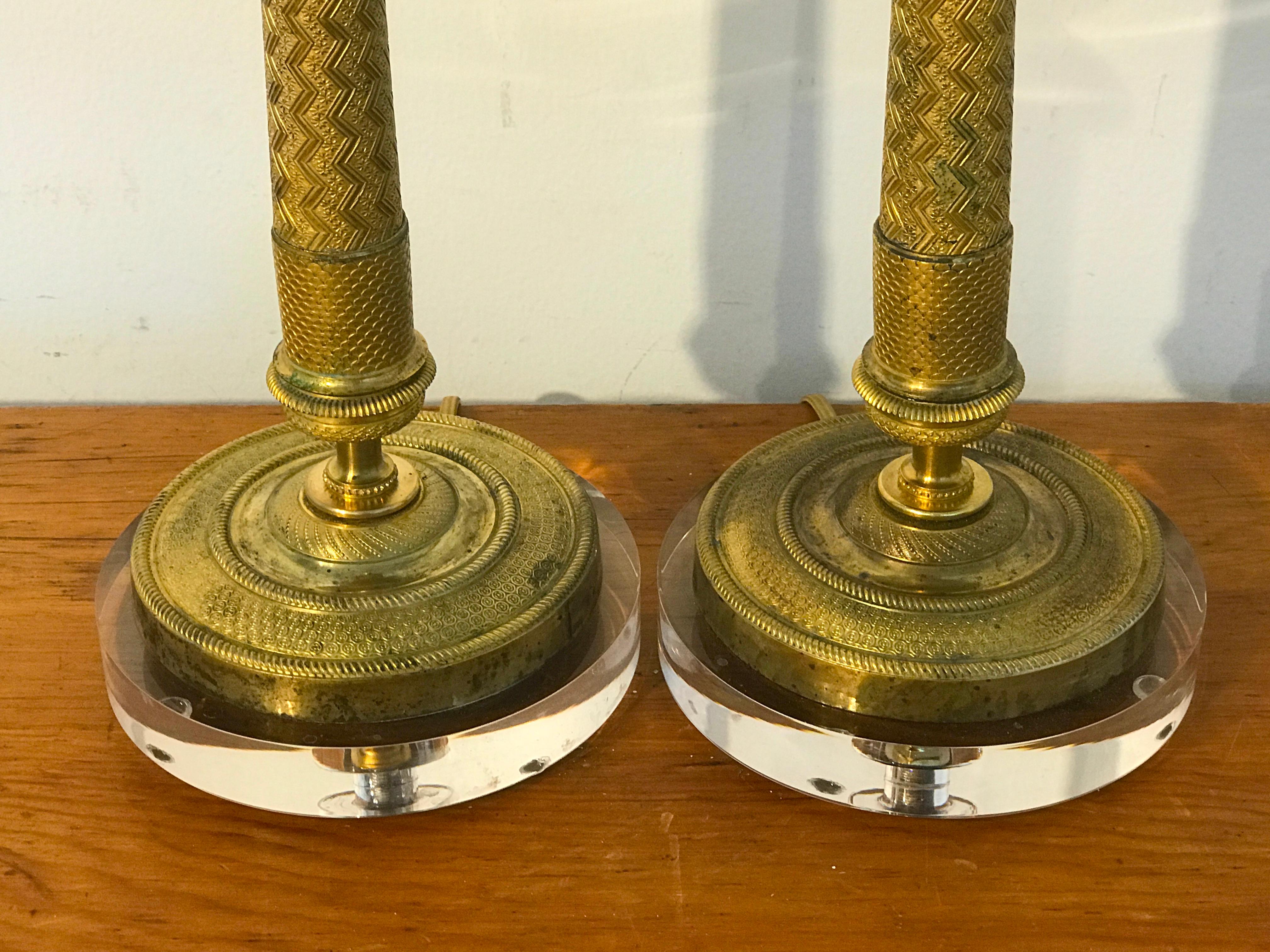Pair of Charles X Ormolu Candlesticks, Now as Lamps In Good Condition In West Palm Beach, FL