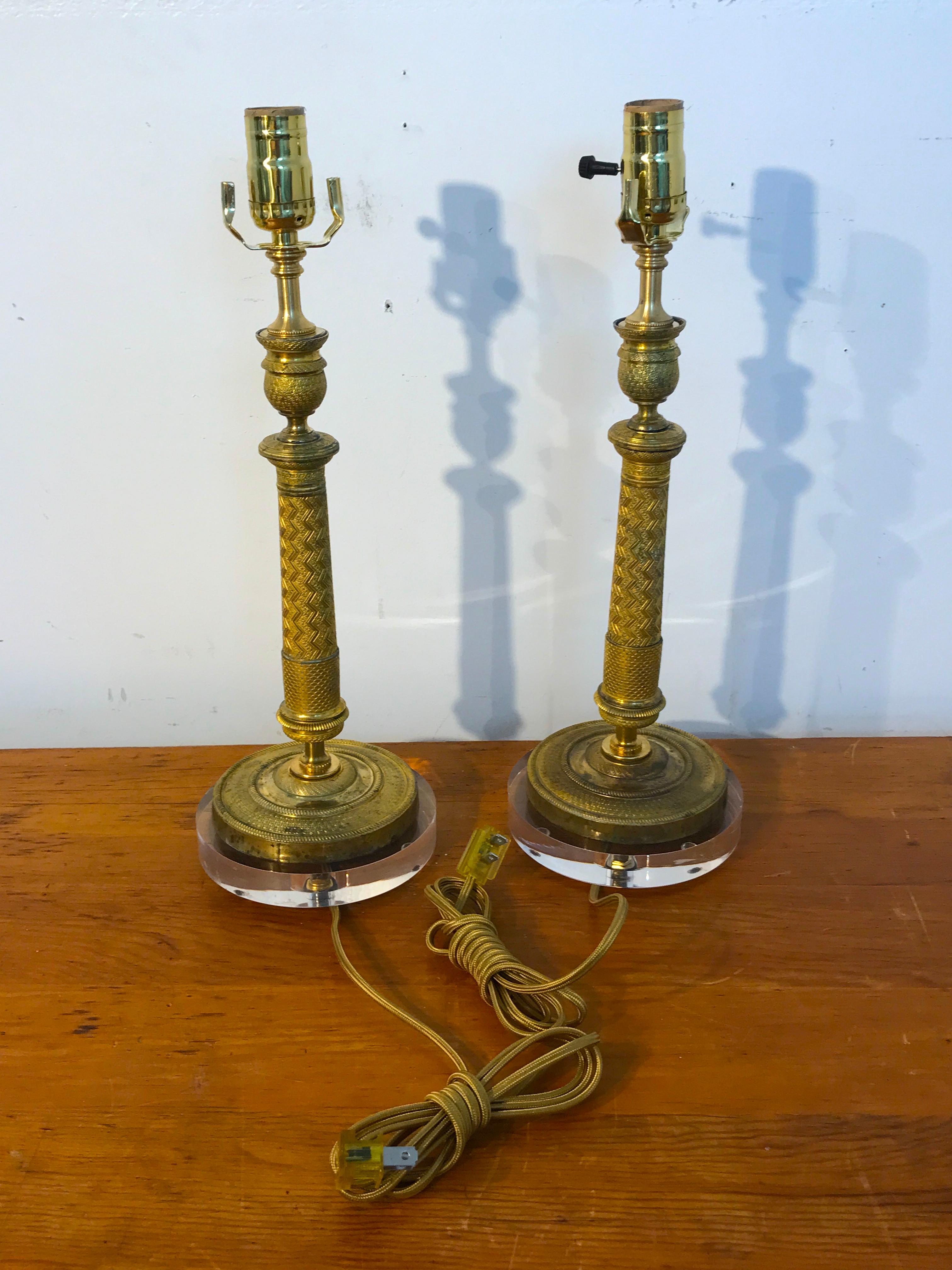 Pair of Charles X Ormolu Candlesticks, Now as Lamps 1
