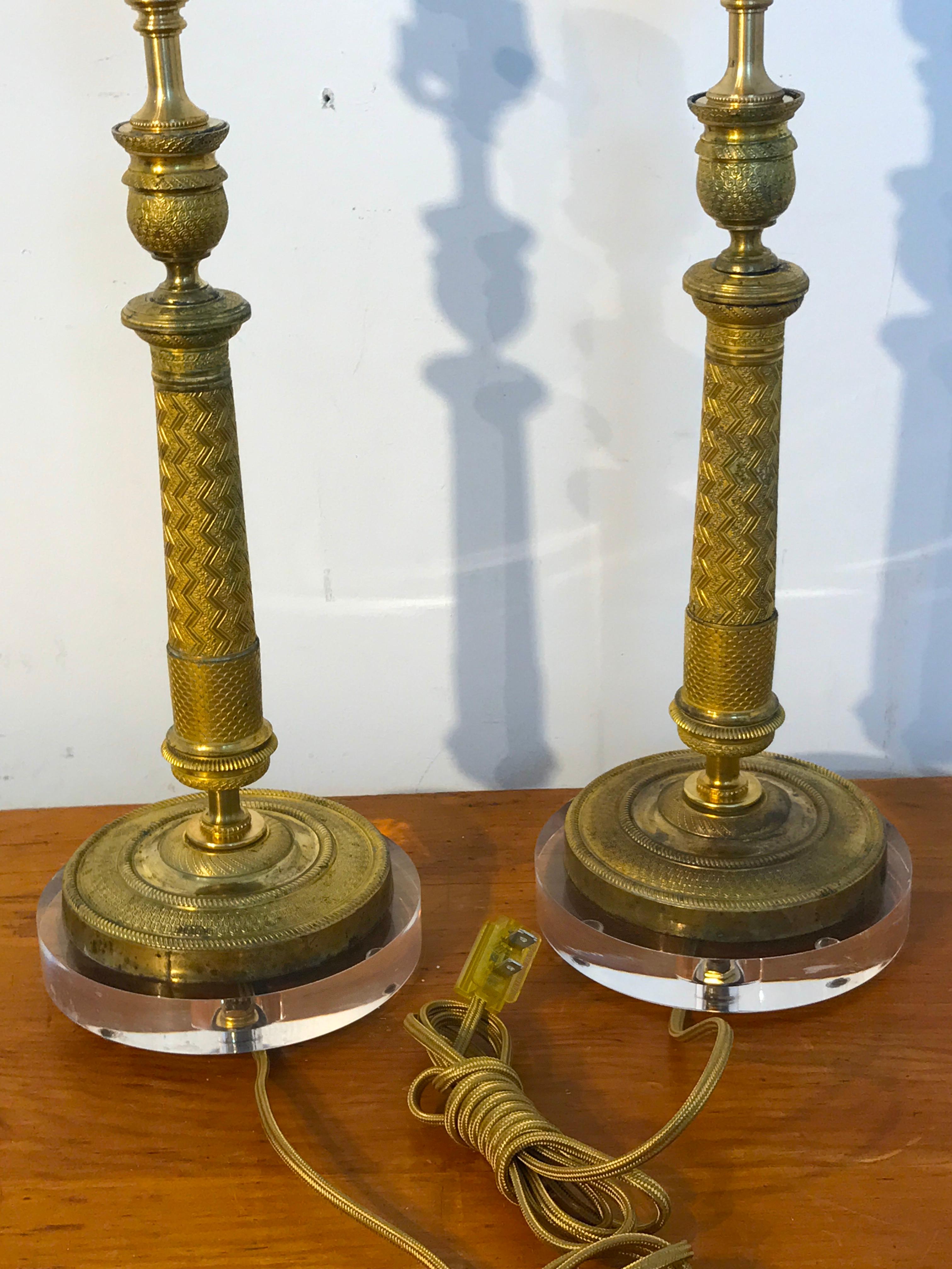 Pair of Charles X Ormolu Candlesticks, Now as Lamps 2
