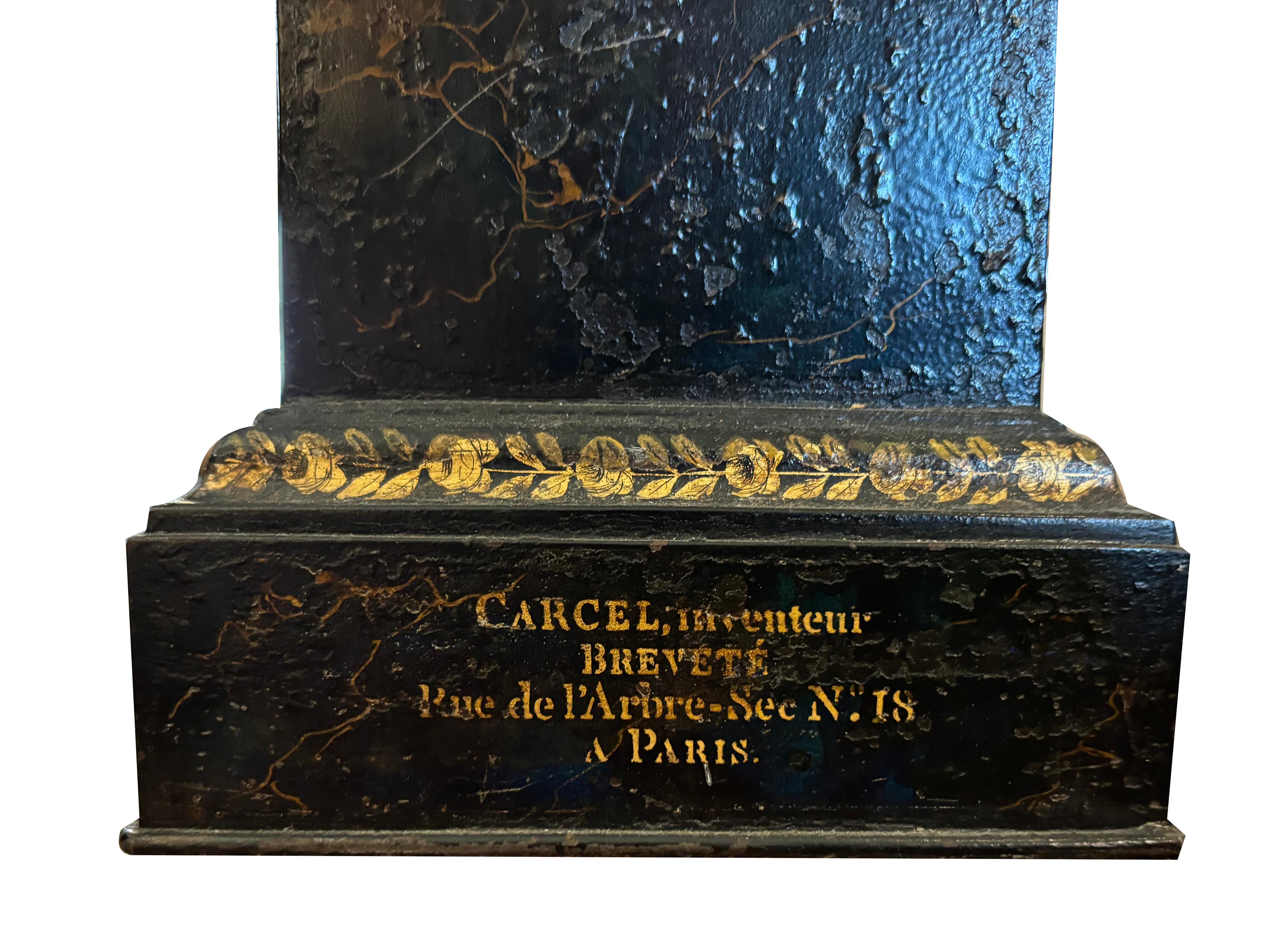 Pair Of Charles X Painted Tole Lamps Signed Carcel, Paris 7