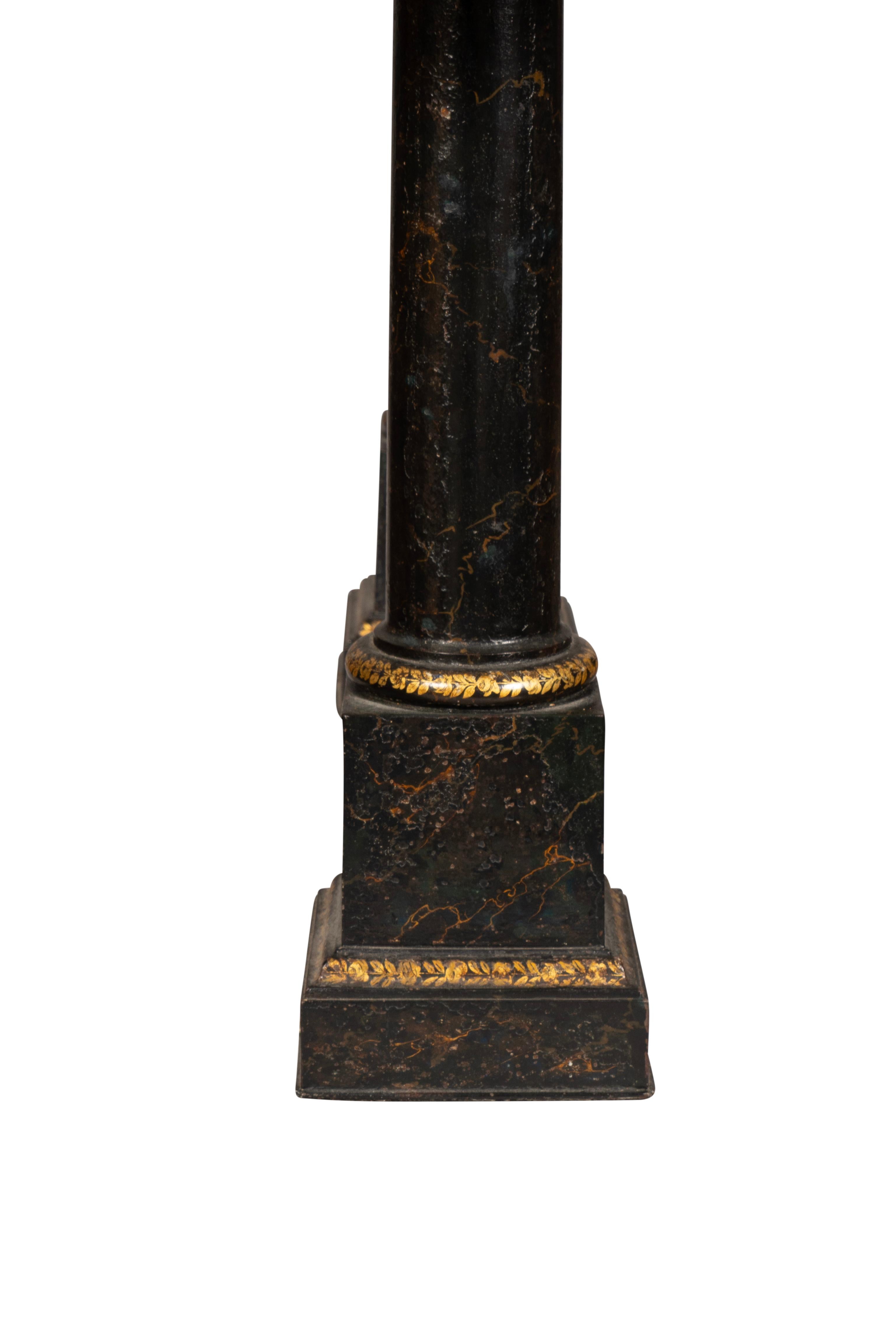 Tin Pair Of Charles X Painted Tole Lamps Signed Carcel, Paris