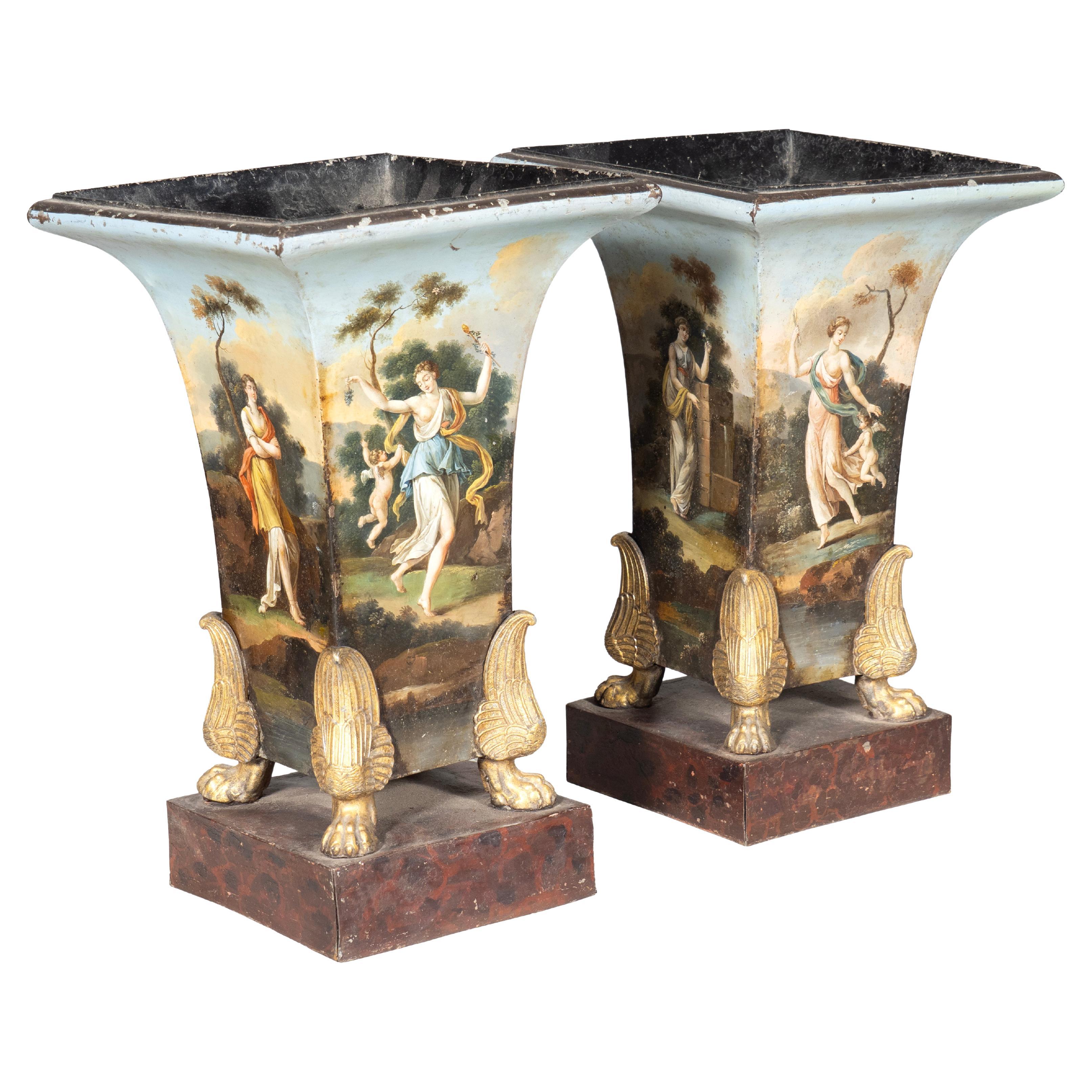 Coppia di vasi in tole dipinti Charles X