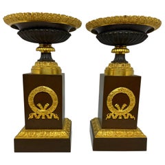 Pair of Charles X Patinated and Gilt Bronze Tazza