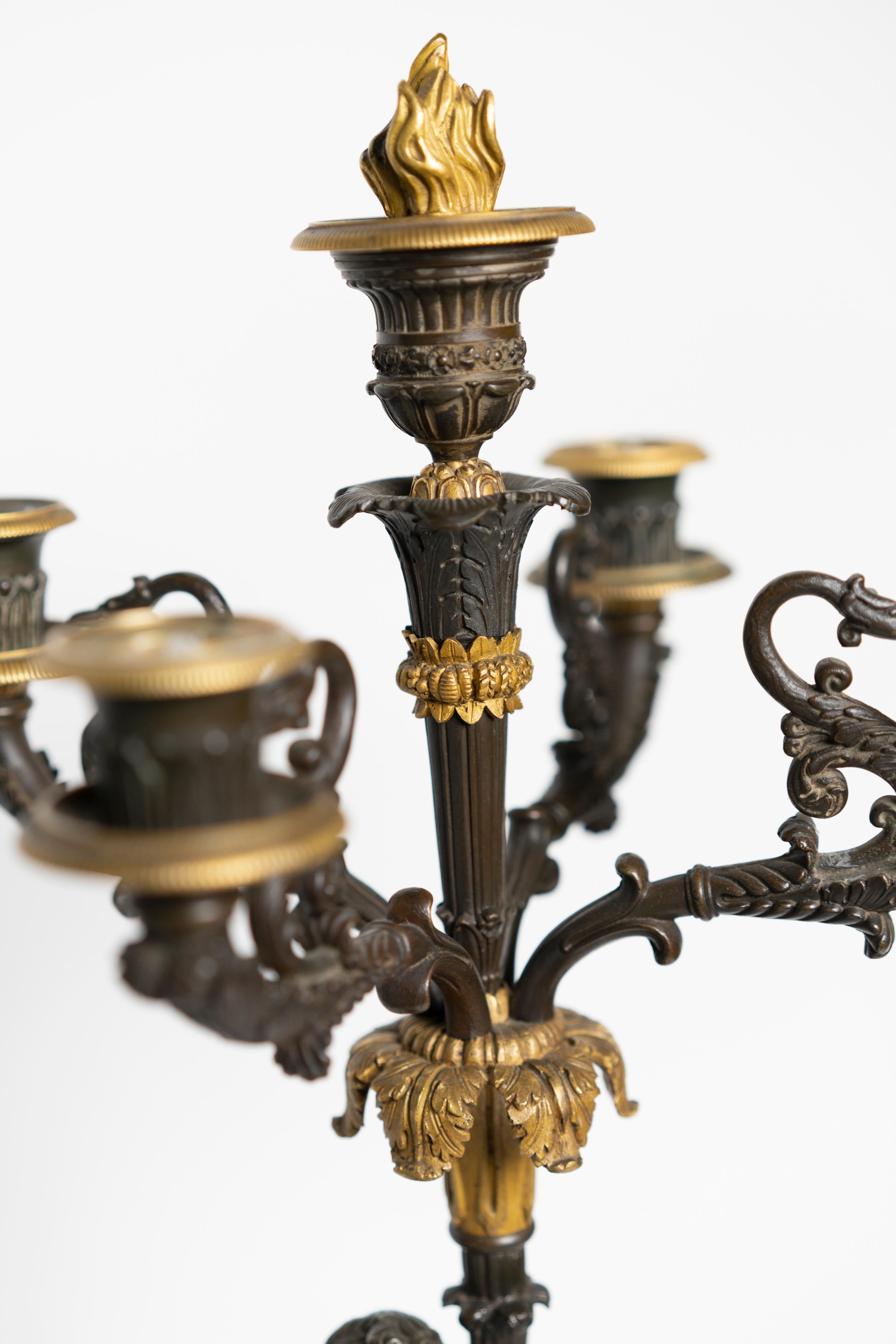 French Pair of Charles X Period Gilt and Patinated Bronze Candelabras of a Roman Couple For Sale