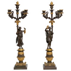 Pair of Charles X Period Gilt and Patinated Bronze Candelabras of a Roman Couple