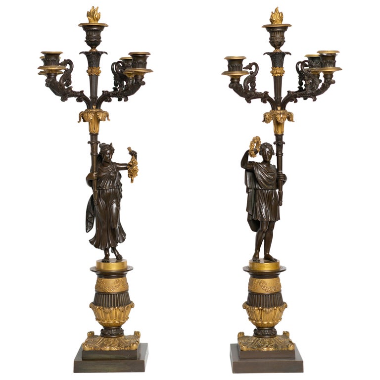 Pair of Charles X Period Gilt and Patinated Bronze Candelabras of a Roman  Couple For Sale at 1stDibs | roman candelabra