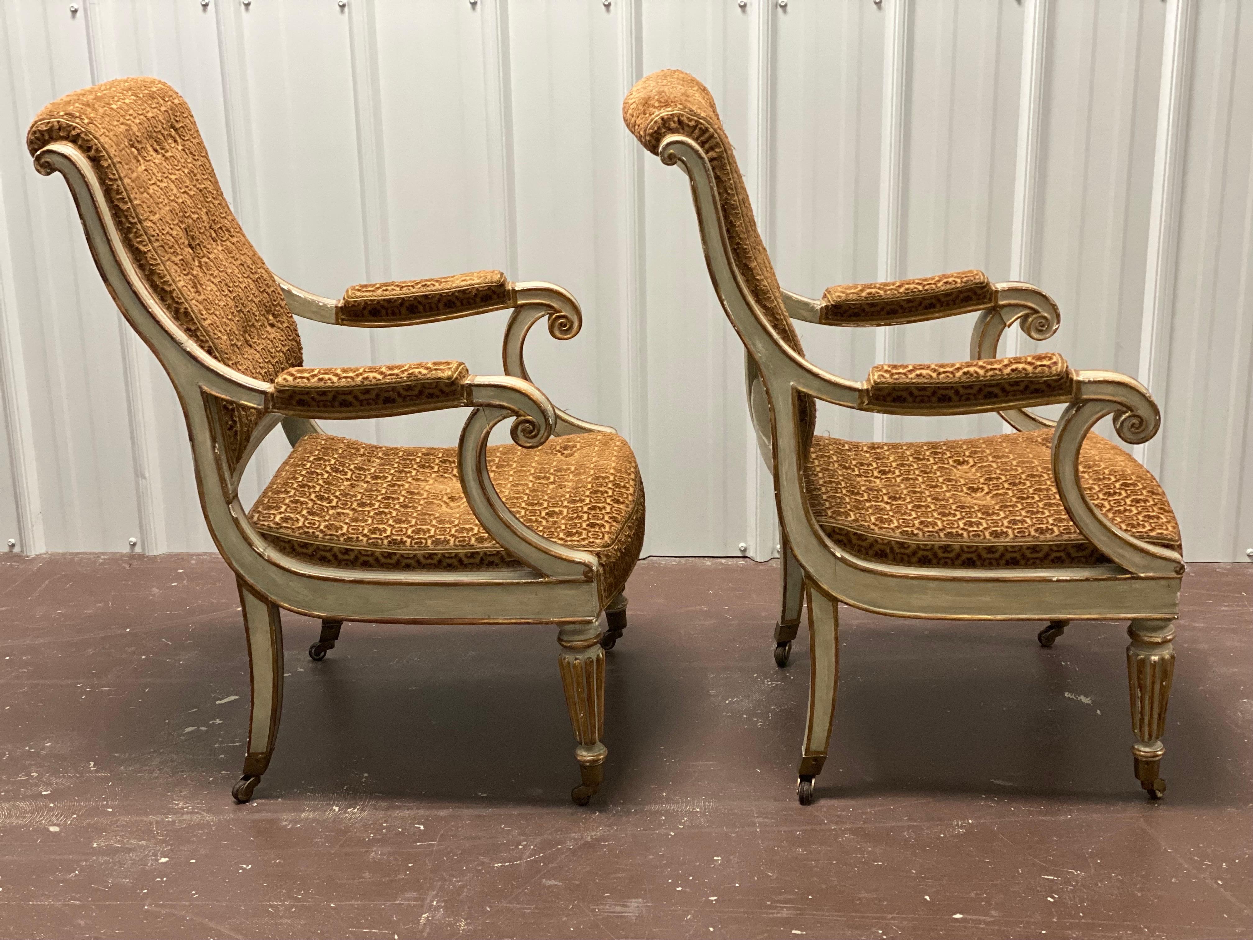 Pair of Charles X Velvet Painted & Parcel-Gilt Armchairs, Sourced, David Easton  For Sale 5