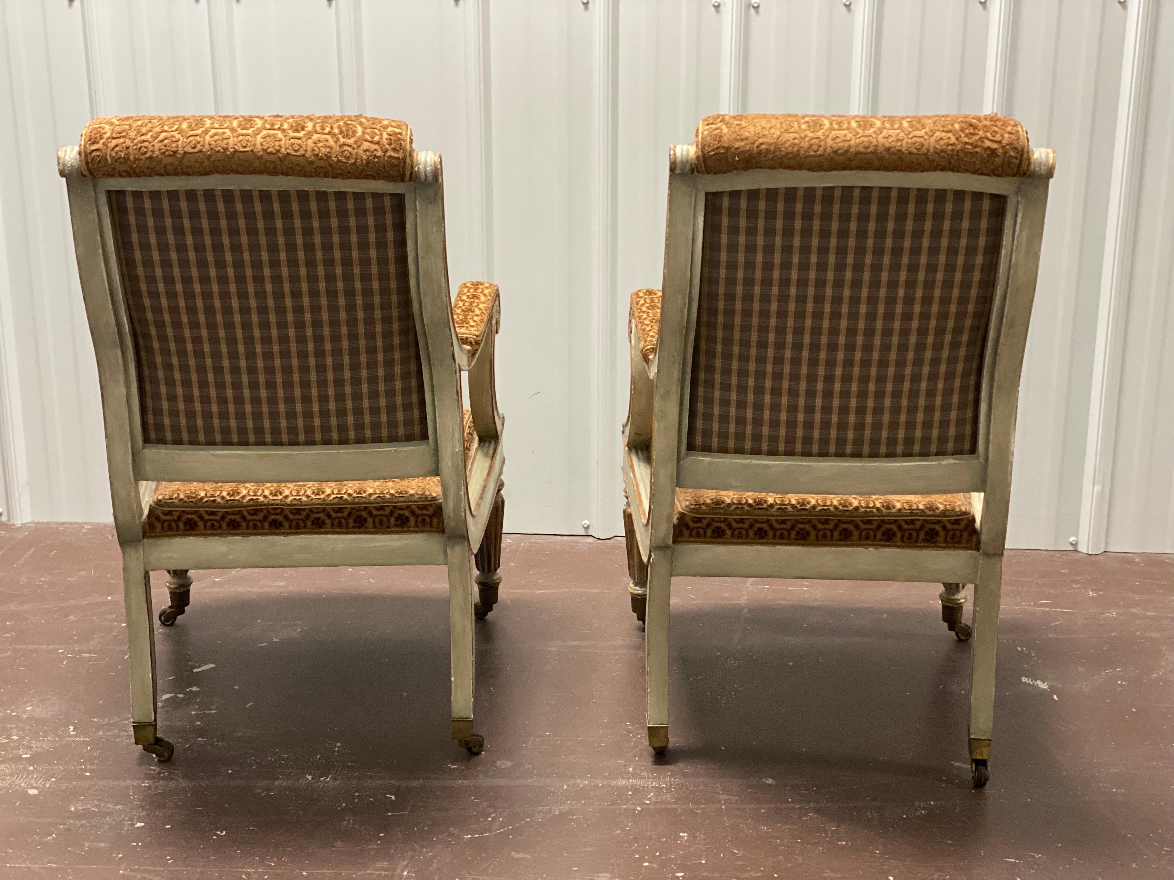 Pair of Charles X Velvet Painted & Parcel-Gilt Armchairs, Sourced, David Easton  For Sale 4